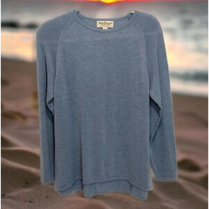 Norm Thompson Women's Periwinkle Blue Open Knit Sweater M Pullover 3/4 Sleeve
